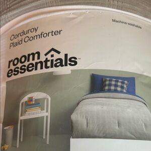 Room Essentials Corduroy Plaid Comforter in Gray and Blue